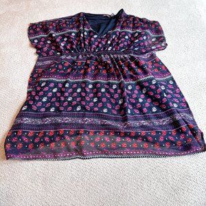 Boho Mini Dress V-Neck Gathered Smocked Waist Floral Speed Control NY Plus 2X